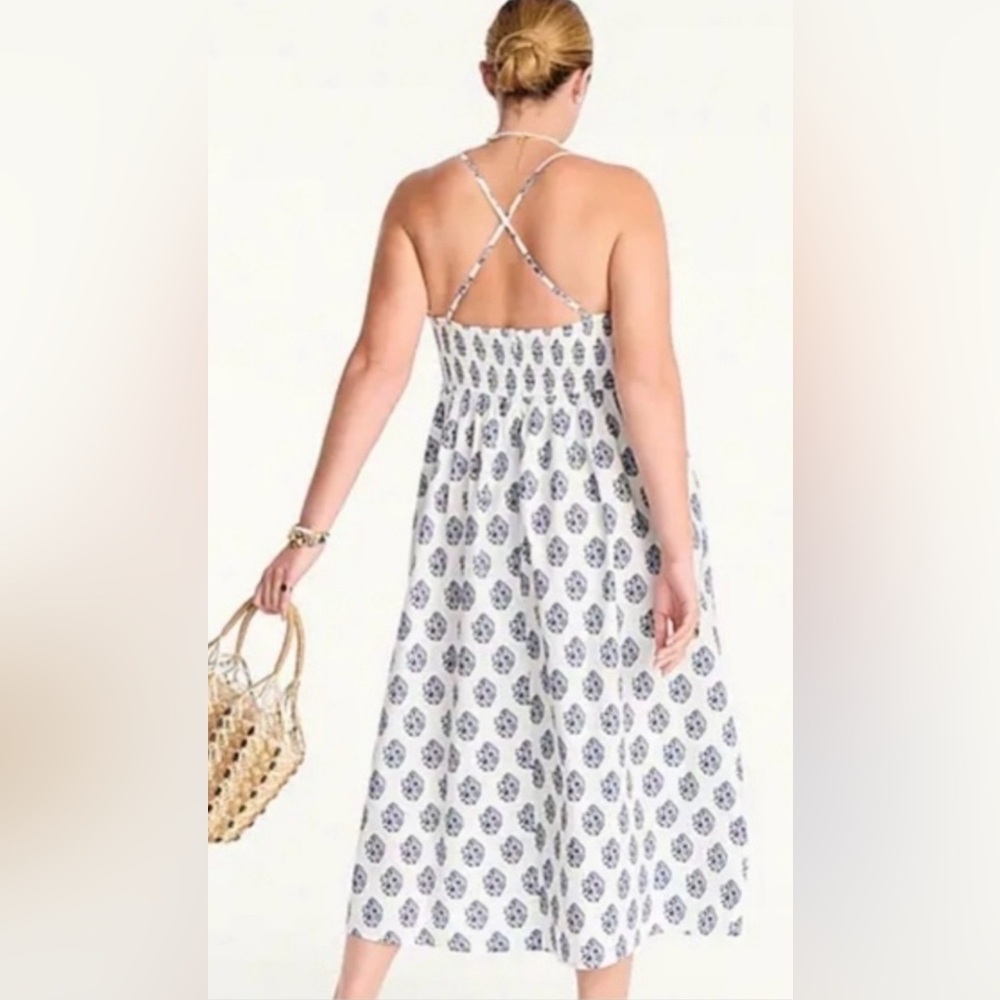 J. Crew Friday Dress in Gathered Floral Block Print  Maxi Dress - Navy Wht  - L